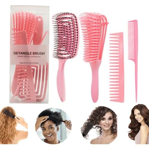 4 Pieces Detangling Brush Hair Comb Set for Kinky Wavy Curly Coily Wet Dry Oil Thick Long Natural Hair (Green pink purple black)