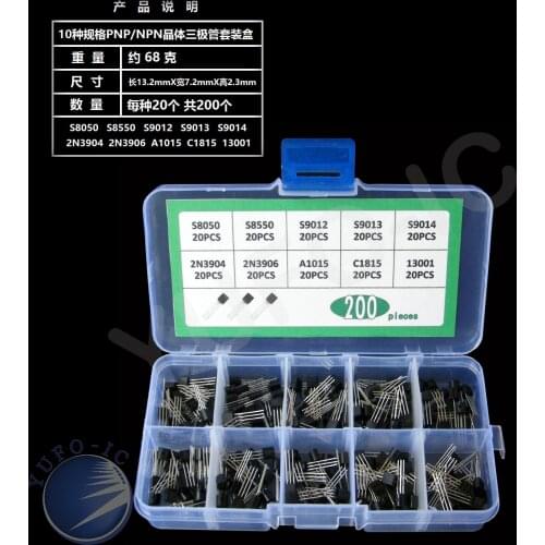 10values*20pcs=200pcs Transistor kit S8050 S8550 S9012 S9013 S9014 2N3904 2N3906 A1015 C1815 13001 to-92 Assortment pack set