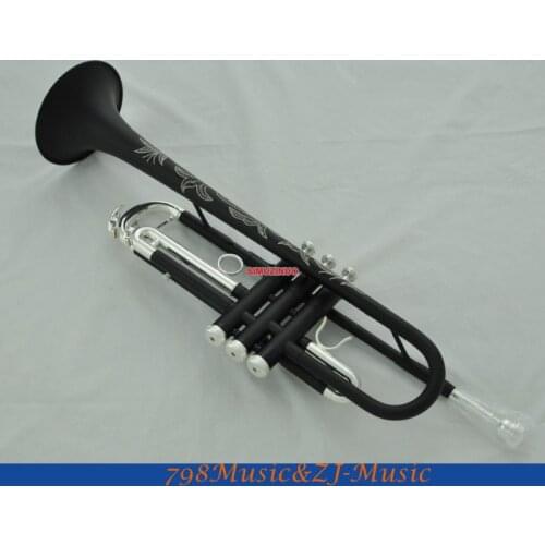 New Matt Black Bb Trumpet Horn Monel Valve engraving+Case