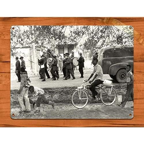 New Orleans Second Line Band Black and White 1950s TIN Sign