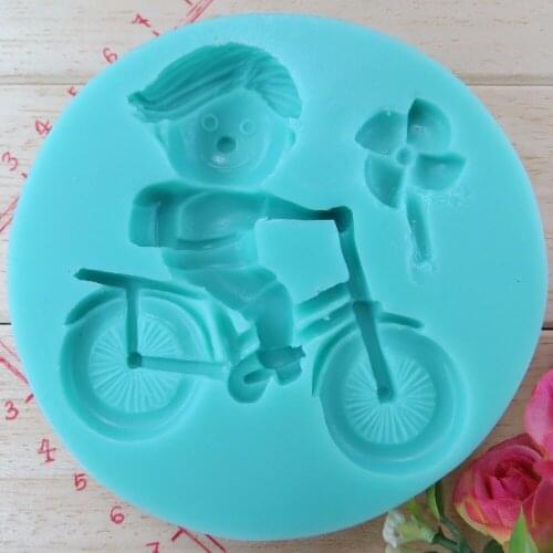 New style large Children ride a bike chocolate silicon mold fondant Cake decoration mold fondant cake mold (si286)