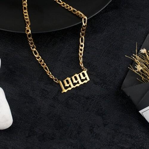 Birth Year Necklace Gold Old English Number Necklaces Year Stainless steel thick chain1995 1996 1997 1999 Collar Mujer Birthday