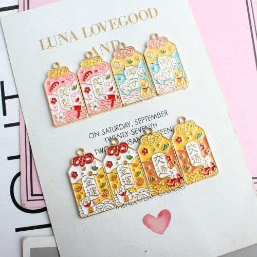 DIY Japanese Style Colorful Enamel Alloy Necklace Pendants 40pcs 17*33mm Gold Tone Plated Dripping Oil Metal Bracelet Charms