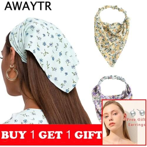 AWAYTR Floral Print Scrunchies Hair Scarf Headband Elastic Hair Band Cute Turban Headwrap Headbands Women Hair Accessories