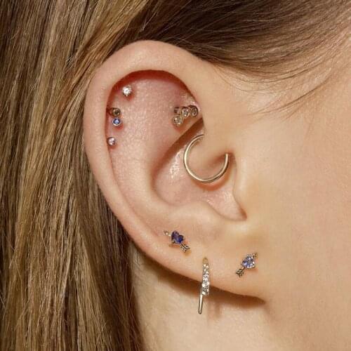 925 Sterling Silver Lover Girlfriend Gift Romantic Fashion Jewelry Princess Cut Blue Cubic Zirconia CZ Heart Arrow Stud Earring