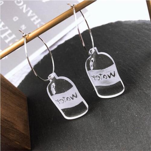 Japan and South Korea cute small water bottle colorless transparent acrylic earrings ladies daily party gift jewelry