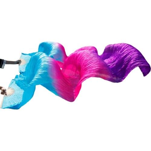 New fashion 180 cm long belly dance silk veil with a Fan100% silk veils fans turquoise + rose + purple