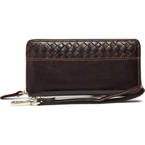 Special Promotions Mens Wallet Korean Version Of The Leather Zipper Hand Bag Retro Long Section Braided Wallet