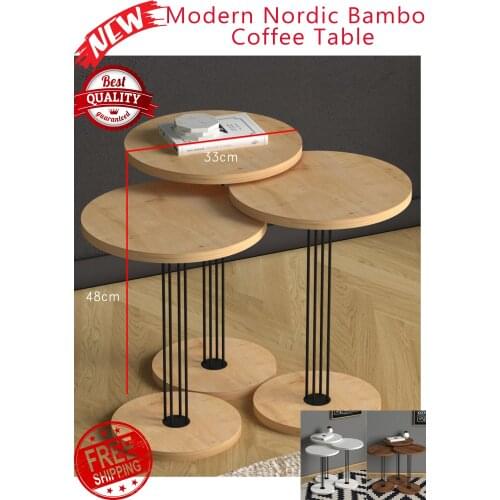 Triple Nesting Table Office Furniture Coffee Wooden Metal Legs Decorative Round Design Nordic Snack Sofa Living Room Modern Wood