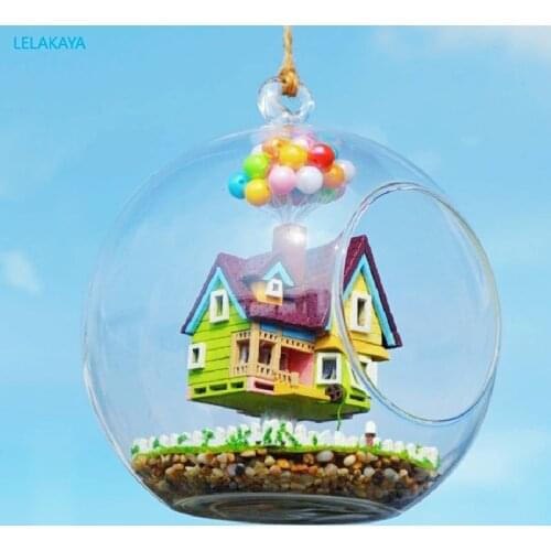 Creative DIY Glass Ball Doll House Handcraft Wooden Building Model Kits Miniature LED Light Assembly Dollhouse Mini Home Decor