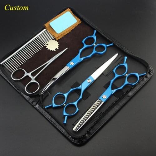 Custom 5 kit japan steel 6.5 inch blue Pet dog grooming hair scissors cutting shears pet thinning barber hairdressing scissors