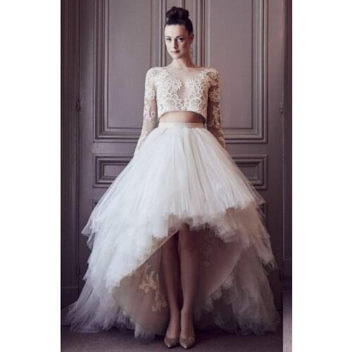 Hi Low Tulle Skirts High Waist Tiered Ruffles Tutu Chic Prom Skirt Asymmetrical Puffy Ball Gown Women Party Skirt