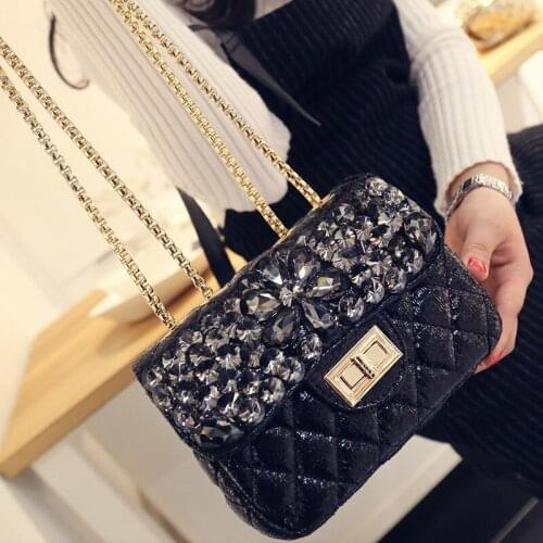 Women Chain Designer Bags Diamonds Crossbody Bag Brand Diamond Lattice Crystal Sling Shoulder Bag Ladies Party Bags Golden Black