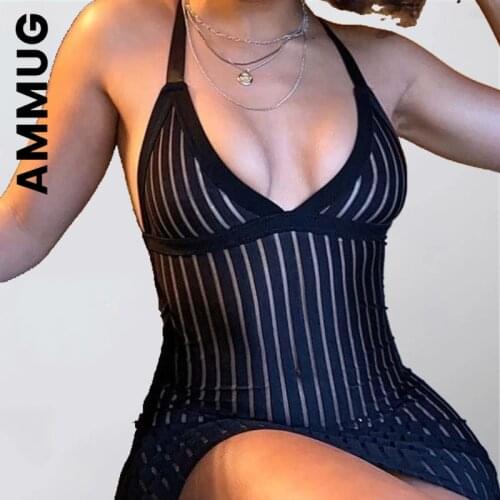 Dresses Women Summer 2021 Mesh Strap Cross Back Sleeveless Sexy Bodycon Mini Dress Package Hips Clubwear Party Dress Clothing