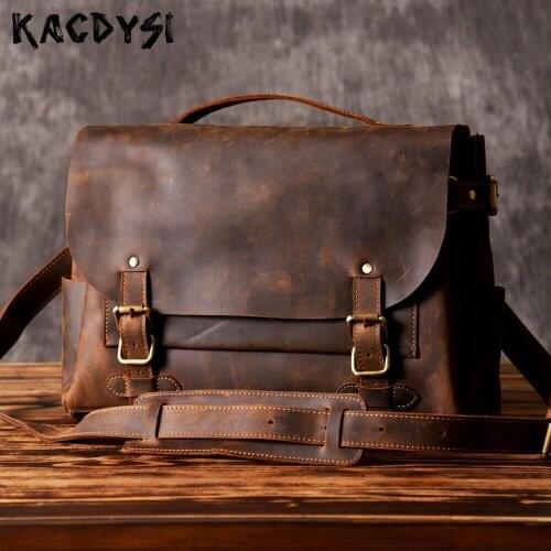 2021 Design 100% Genuine Leather Original Handmade Men Shoulder Bag Retro High Quality Man Crossbody Messenger Bag Satchel Purse