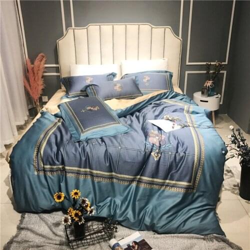 2018 Home Textile Egyptian cotton 4pcs Bedding Sets blue Bedding set Bed Linen Duvet Cover Bed Sheet Pillowcase/bed Set