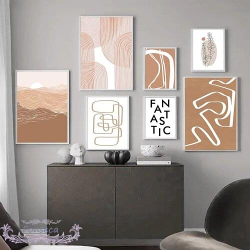 Abstract Minimalist Line Drawing Wall Art Canvas Painting River Branches Mountain Sun Plants Poster Nordic Pictures Room Decor