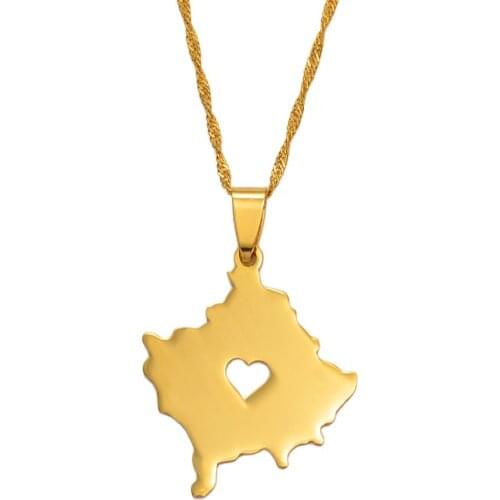 Anniyo Heart Kosovo Necklace Gold Color Jewelry Kosoves Pendant Jewellery #003121