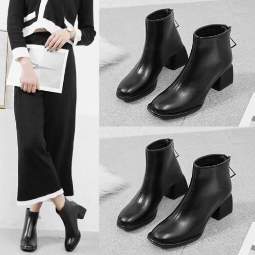 PUPUDA Chelsea Boots Women Black Leather Boots Women Fashion Ankle Boots For Women High Top Shoes Female