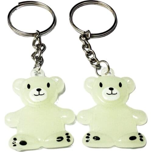 10X Glow in Dark Bear Key Chain Kid Vintage Charm Fashion Favour Pinata School Bag Fillers Birthday Party Favors Gift Novelty