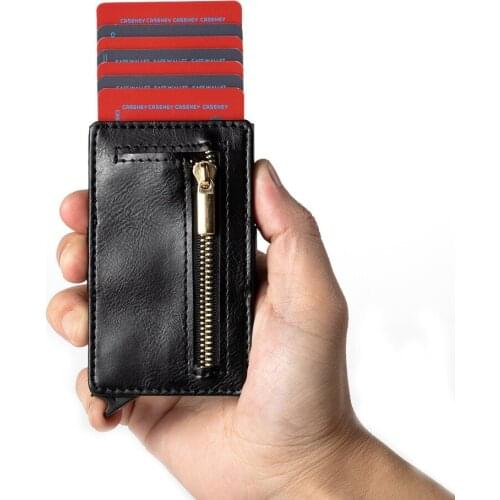 2019 New men Anti-theft metal card holder fashion RFID aluminium credit card holder crazy horse PU leather travel card wallet