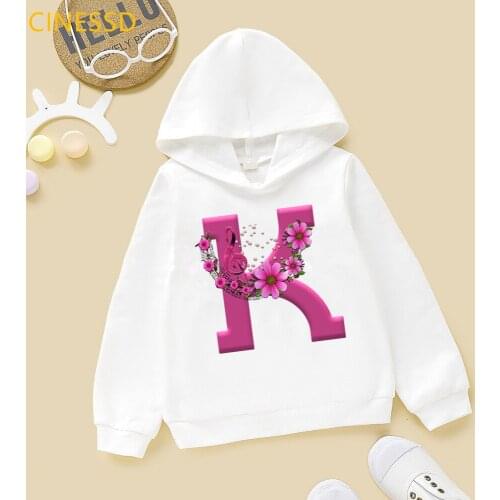 Pink Alphabet K Letter Print Cap Hoodie Girls Funny Music Flower Sweatshirt Children Clothing Birthday Gift Tracksuit Jumper