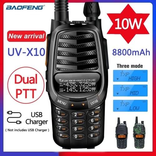 FOR BAOFENG UV-X10 10W 8800MAH 2-PTT DUAL BAND VHF UHF USB CHARGER WALKIE TALKIE HAM CB PORTABLE RADIO TRANSCEIVER UV-5R UV-82