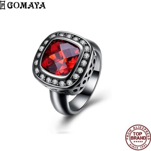GOMAYA Surround Pave Red Zirconia Rings For Women Trendy Luxurious Finger Ring Party Banquet Gift To Girlfriend Fashion Jewelry