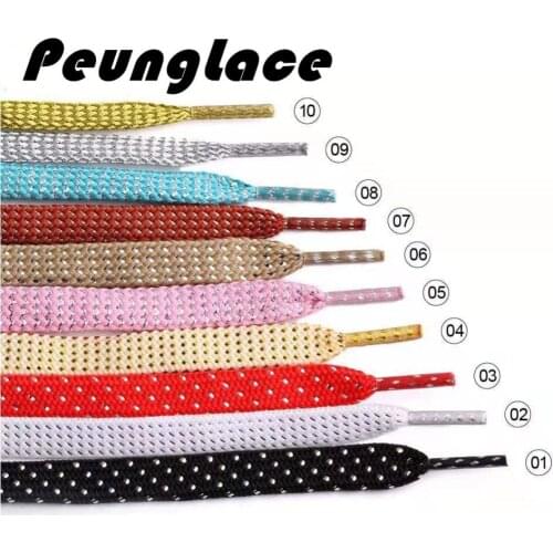 Quality PeungLace 1000 pairs/lot Flat Metallic Shoelaces 10 Colors Golden Silver Shoelaces