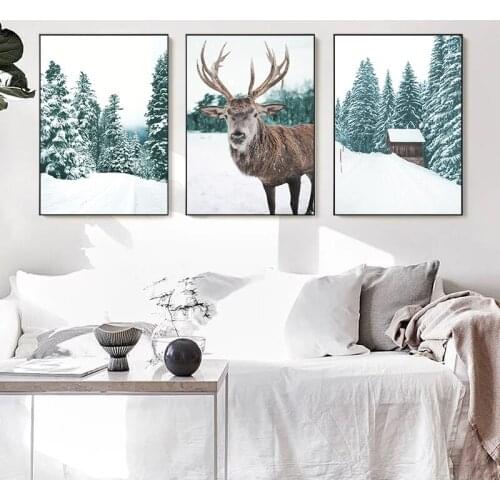 Nordic Ice and Snow Animal Elk Landscape Art Wall Picture Home Decoration Canvas Painting for LivingRoom Bedroom Printing Poster