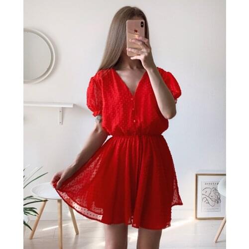 2021 Summer New Fashion Joker V-neck Single-breasted Waist Strap Chiffon Bubble Sleeve Jumpsuit Wide-leg Pants