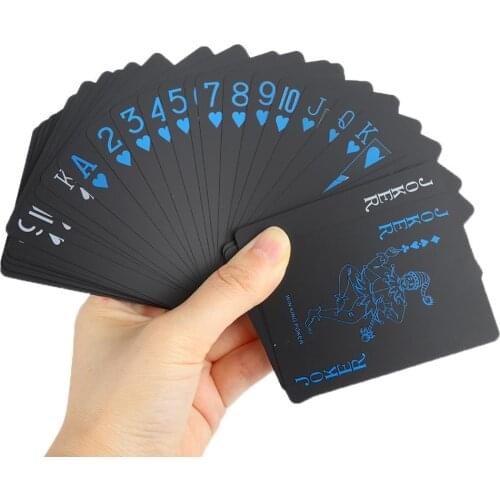 Creative Luxury Black Plastic Poker PVC Waterproof Cool Black Red/Blue Foil Playing Cards Standard Size 52+2 Poker Game