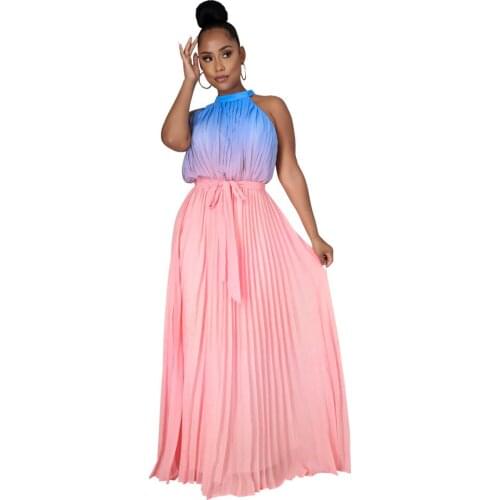 Summer Sleeveless New Africa Clothes Dashiki Patchwork Ankara Bazin Traditional Robe Maxi Dress African Pleated Dress For Women