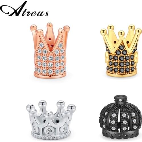 3pcs/lot Copper Crown Caps Charms Beads Metal Micro Pave Cubic Zirconia Crown Spacer Beads for Jewelry Making DIY Accessories