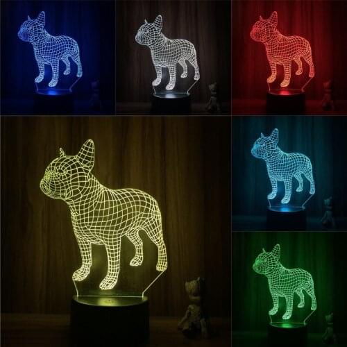 Cute Pet French Bulldog LED NightLight 7 Colors Touch Table Decor Night Light Gift Model 3D Lamp Action Figure