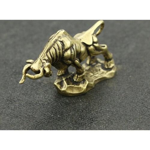 Mini Brass Wall Street Bull Statue Animal Figure Props Sculpture Home Office Party Bar Desk Decoration Ornament Funny Toy Gift