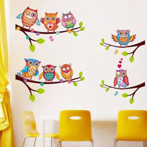 Cartoon Owl Tree Family Wall Stickers Baby Kids Room Bedroom Background Decoration Removable PVC Art Poster Stickers
