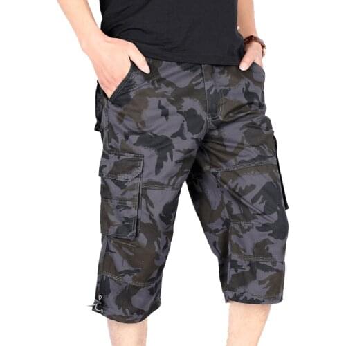 2020 Men Long Cargo Shorts Male Summer Bermuda Elastic Waist Army Camo Baggy Short Plus Size Loose Large Camouflage Free Belt