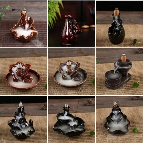 Natural Backflow Incense Cones Or Ceramic Burner Fragrance Lotus Holder Censer Creative Aromatherapy Smoke Stick Incense Censer