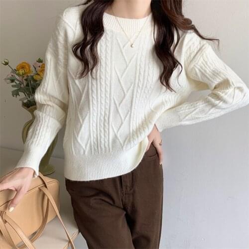 ZJZLL New Autumn Winter Korean Style Twist All-match Pullover Knitted Sweater Outer Wear Loose Casual Comfortable Top for Women