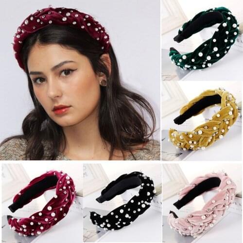 2021 High Quality Womens Genuine Pearl Solid Hairband Fashion Lace Headbands Girl Lovely Headband