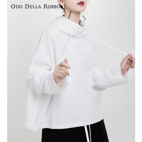OddDellaRobbia 2021 Autumn And Winter Womens Fashion All-Match High-Neck Loose Hooded Drawstring Sweater Solid Color Top 1243