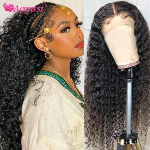 Aopusi Wigs Curly Human Hair Wig Pre Plucked Indian Lace Front Wigs Water Wave Frontal Wig With 13x4 Lace Closure Baby Hair