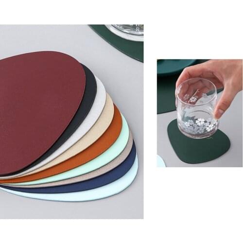 Faux Leather Coaster Waterproof Double Sides Table Bowl Mat Drink Cup Coaster Heat-Insulated Bowl Placemat Home Decor