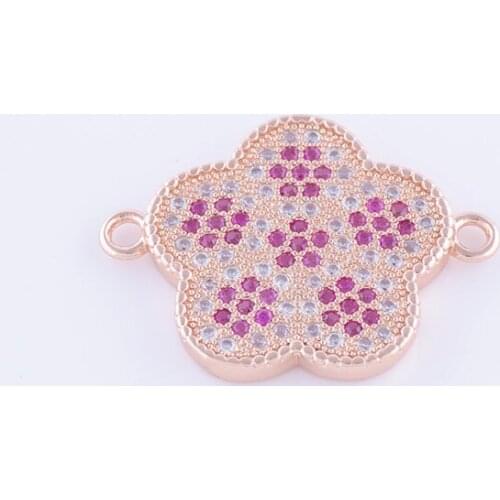Supplies For Jewelry Micro Pave Zircon Crystal Copper Accessories 3 Color CZ Flower Charm Pendant Connectors For Jewelry Making