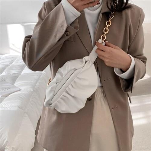 אופנה Ruched חגורת שרשרת פאוץ ייחודי עיצוב רך נשי מצמד 'מותן עור מפוצל קטן גבירותיי Crossbody שקיות 2021