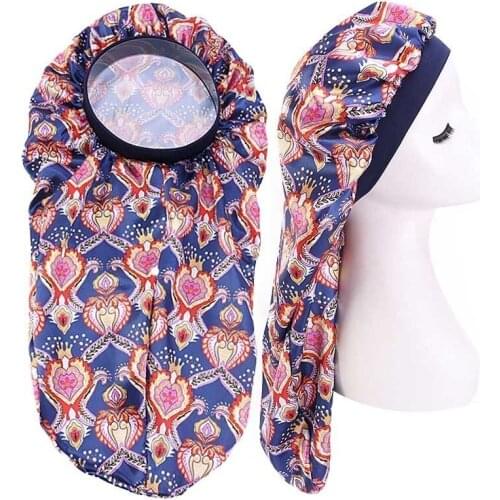 Silky Satin Headwear African Print Long Tube Bonnet Night Hat Cap Hair Care Cap Turban Ladies Street Style Fashion Headscarf