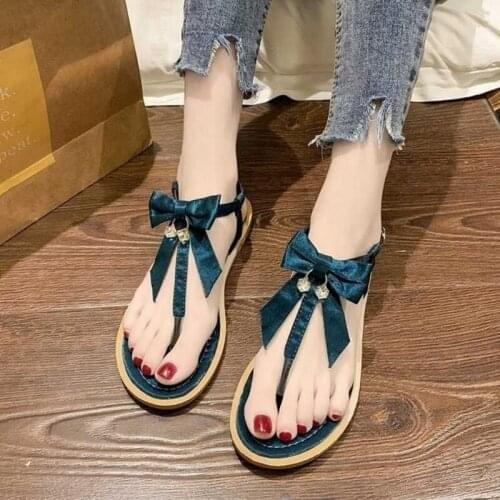 Flip-Flop Sandals Womens Rhinestone Fairy Style 2021 New Womens Summer All-match Flat-Bottom Roman Beach Ladies Sandals Trend