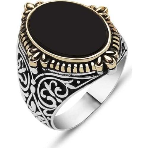 Tevuli 925 Sterling Silver Black Cubic Zirconia Flower Patterned Men 'S Ring