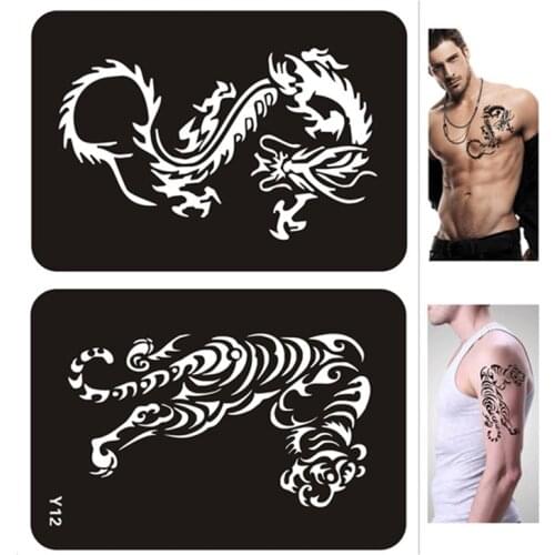 2pcs/set Big Henna Stencils Sexy Dragon Tiger Airbrush Stencils for Painting Body Glitter Tattoo Stencil Pochoir Peinture